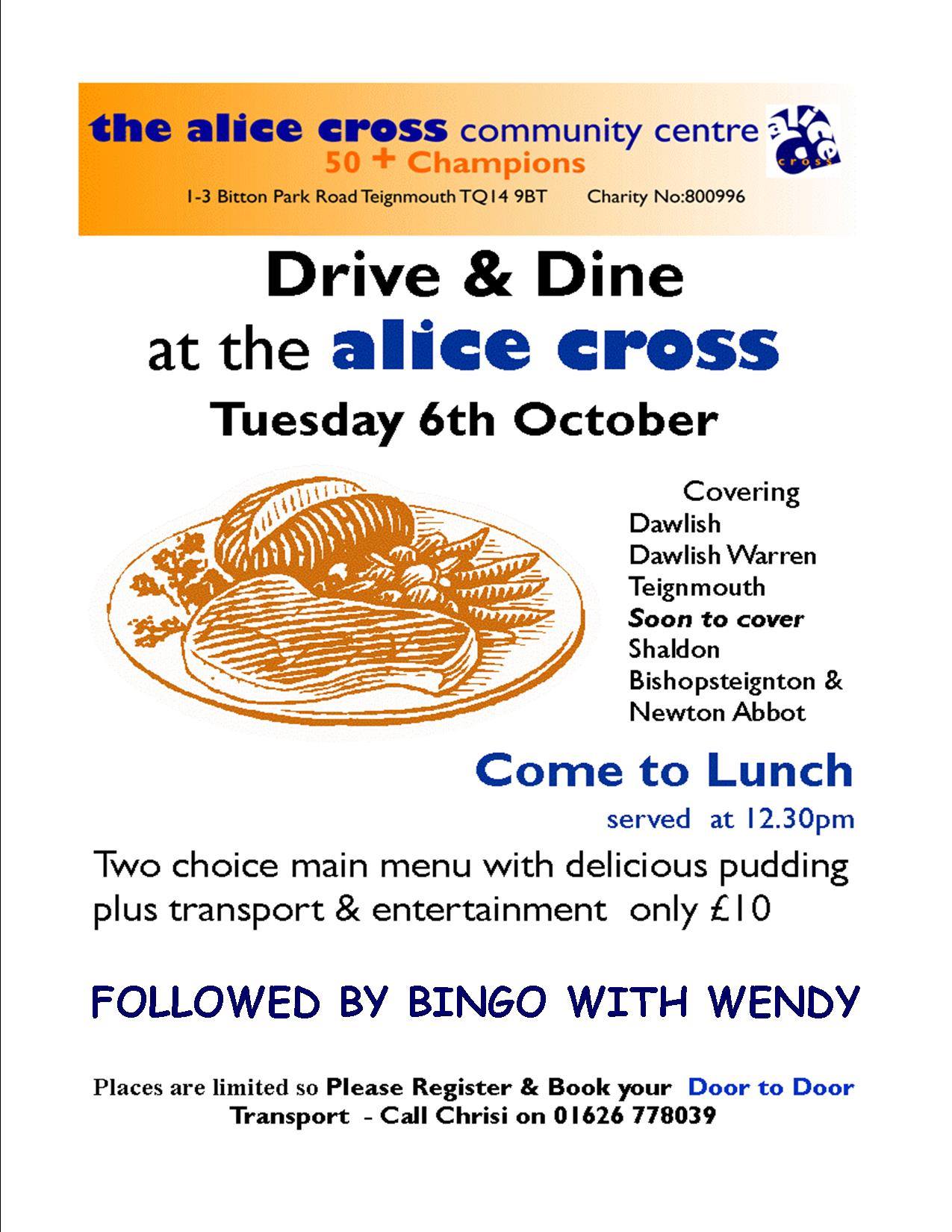 DRIVE & DINE at the Alice Cross centre in Shaldon Devon